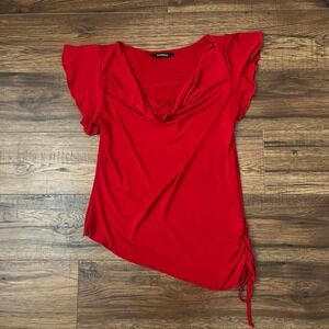 Y2K Red Ruched Top Mariposa Draped Cowl Neck Going Out Top 2000s Coquette Baddie